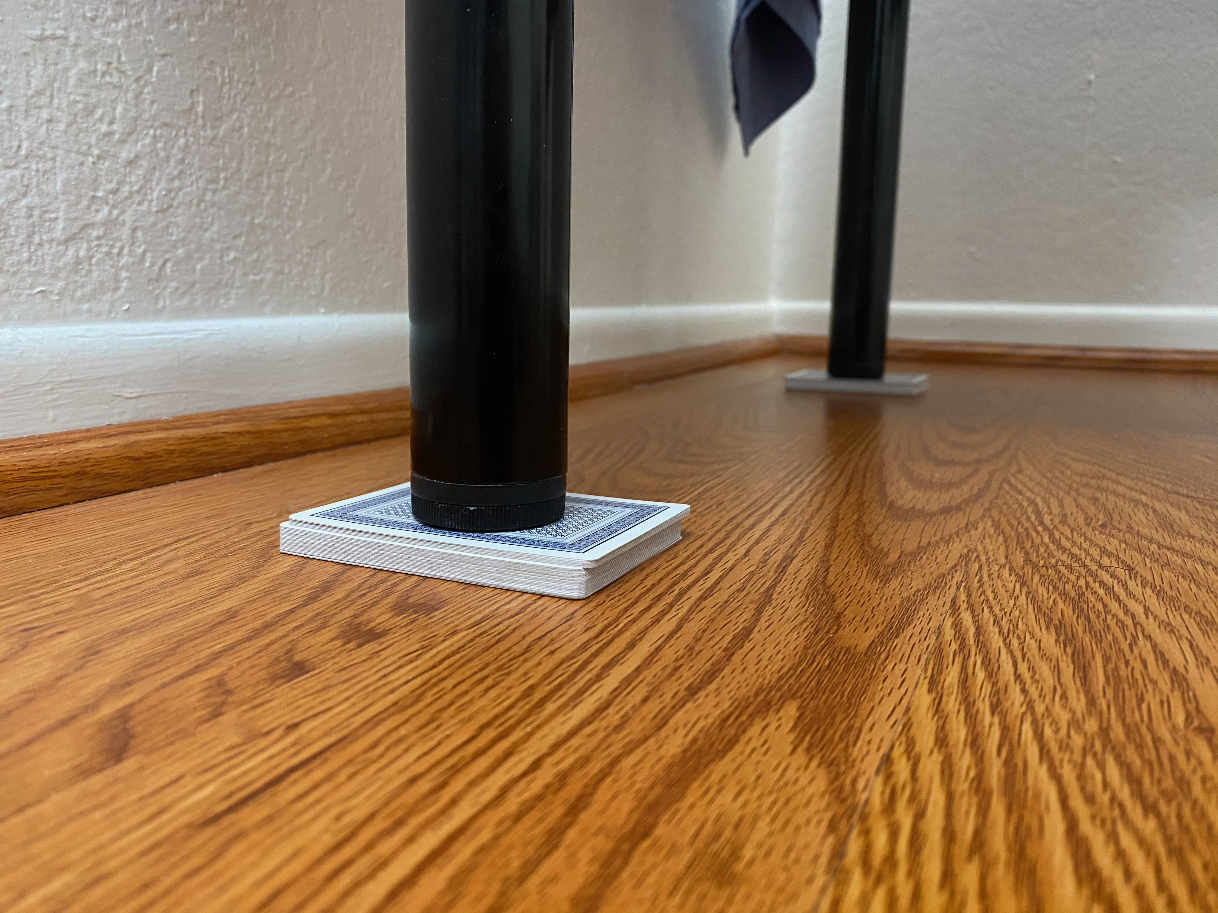 Table legs with shims close shot
